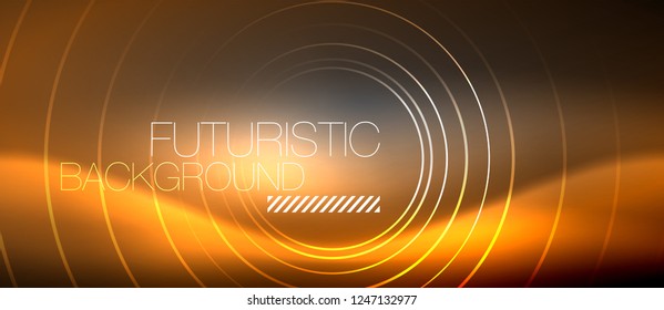 Neon circles abstract background, shiny lines, vector techno design