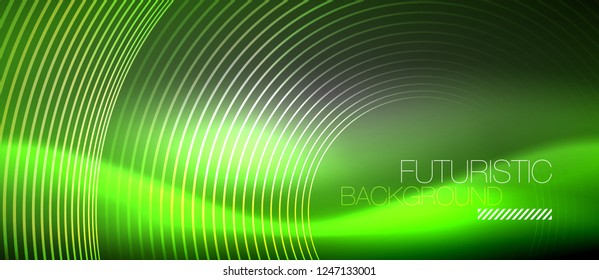Antecedentes abstractos de los círculos neones, líneas brillantes, diseño tecnológico vectorial