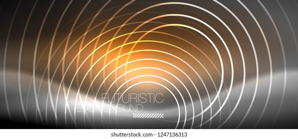 Neon circles abstract background, shiny lines, vector techno design