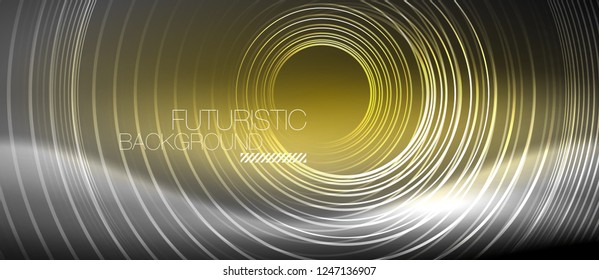 Antecedentes abstractos de los círculos neones, líneas brillantes, diseño tecnológico vectorial