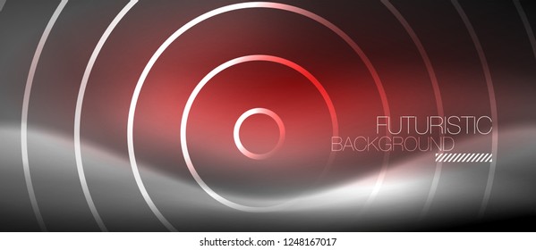 Neon circles abstract background, shiny lines, vector techno design