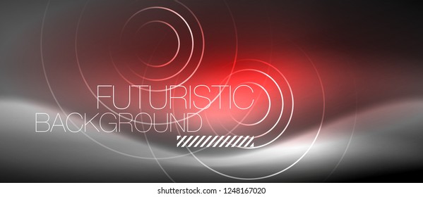 Neon circles abstract background, shiny lines, vector techno design