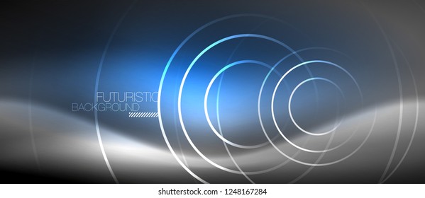 Neon circles abstract background, shiny lines, vector techno design