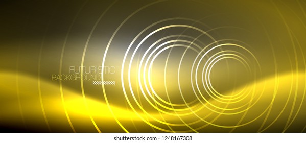 Neon circles abstract background, shiny lines, vector techno design
