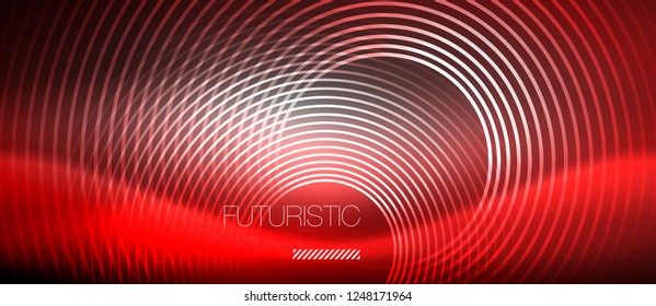 Neon circles abstract background, shiny lines, vector techno design