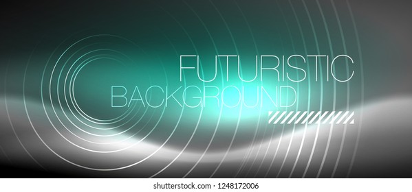 Neon circles abstract background, shiny lines, vector techno design
