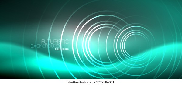 Antecedentes abstractos de los círculos neones, líneas brillantes, diseño tecnológico vectorial