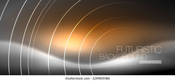 Neon circles abstract background, shiny lines, vector techno design