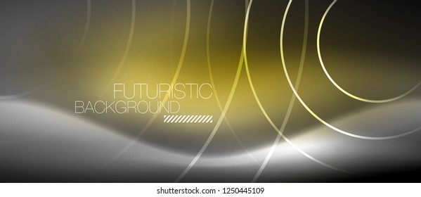 Neon circles abstract background, shiny lines, vector techno design