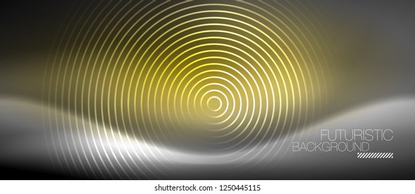 Neon circles abstract background, shiny lines, vector techno design