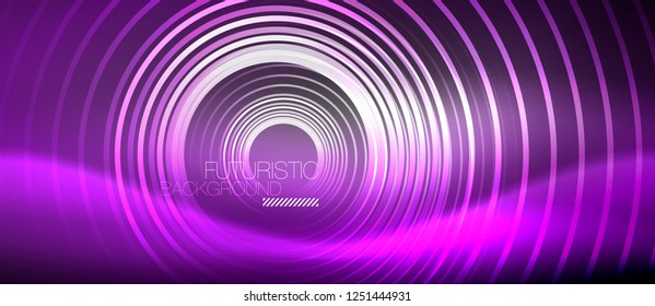 Neon circles abstract background, shiny lines, vector techno design