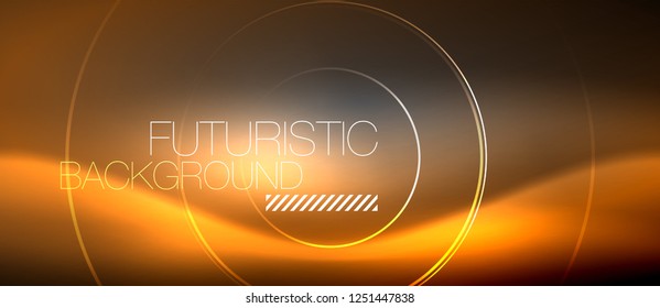 Neon circles abstract background, shiny lines, vector techno design
