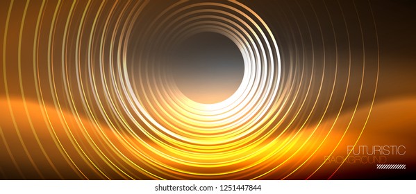 Antecedentes abstractos de los círculos neones, líneas brillantes, diseño tecnológico vectorial