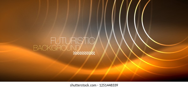 Neon circles abstract background, shiny lines, vector techno design