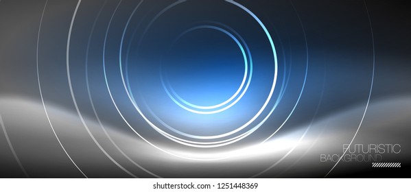 Antecedentes abstractos de los círculos neones, líneas brillantes, diseño tecnológico vectorial