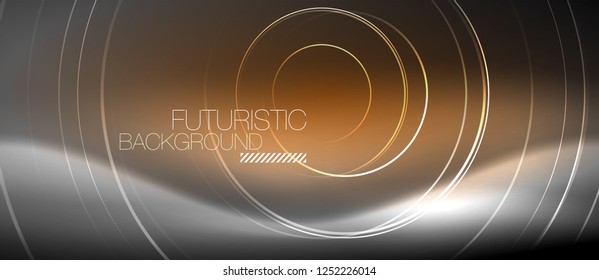 Neon circles abstract background, shiny lines, vector techno design