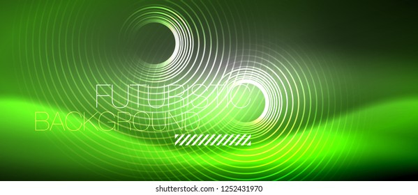 Antecedentes abstractos de los círculos neones, líneas brillantes, diseño tecnológico vectorial