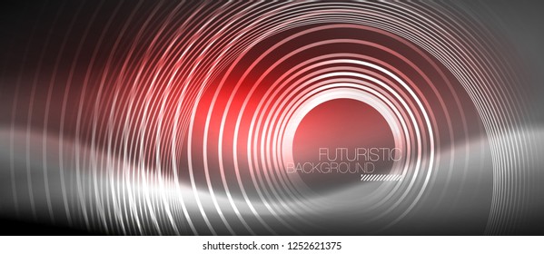 Antecedentes abstractos de los círculos neones, líneas brillantes, diseño tecnológico vectorial