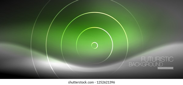 Neon circles abstract background, shiny lines, vector techno design