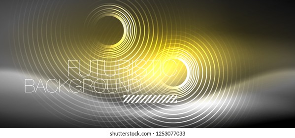 Antecedentes abstractos de los círculos neones, líneas brillantes, diseño tecnológico vectorial