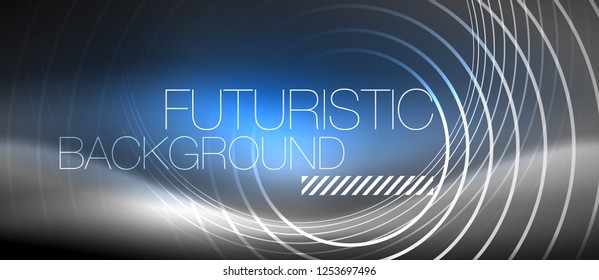 Neon circles abstract background, shiny lines, vector techno design