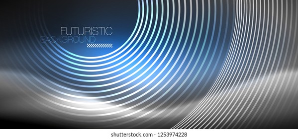Néon círculos fundo abstrato, linhas brilhantes, vetor techno design