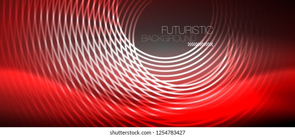 Antecedentes abstractos de los círculos neones, líneas brillantes, diseño tecnológico vectorial