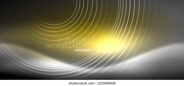 Antecedentes abstractos de los círculos neones, líneas brillantes, diseño tecnológico vectorial