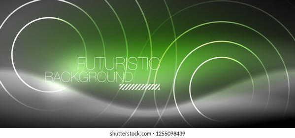 Antecedentes abstractos de los círculos neones, líneas brillantes, diseño tecnológico vectorial