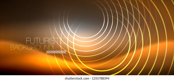 Neon circles abstract background, shiny lines, vector techno design