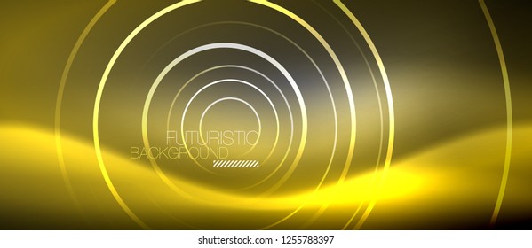 Neon circles abstract background, shiny lines, vector techno design
