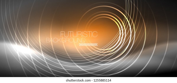 Neon circles abstract background, shiny lines, vector techno design