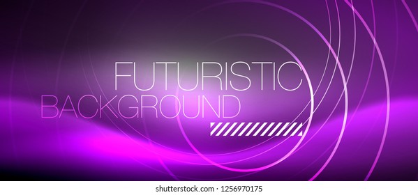 Neon circles abstract background, shiny lines, vector techno design