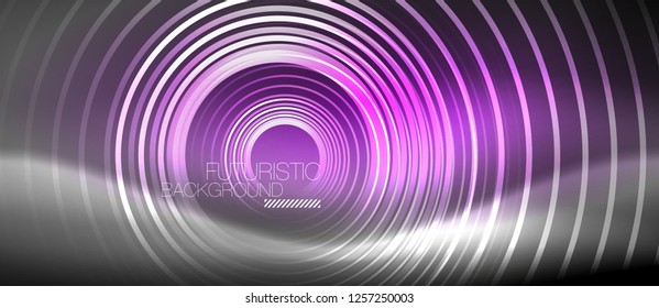 Antecedentes abstractos de los círculos neones, líneas brillantes, diseño tecnológico vectorial