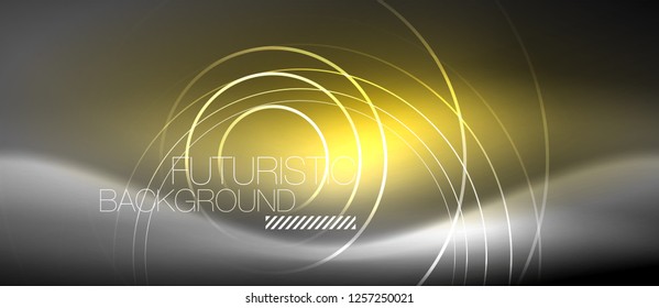 Antecedentes abstractos de los círculos neones, líneas brillantes, diseño tecnológico vectorial