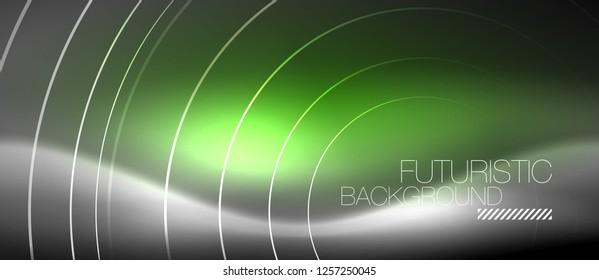 Neon circles abstract background, shiny lines, vector techno design