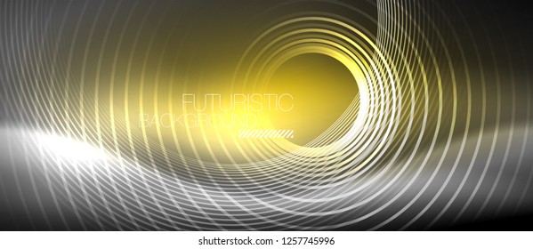 Neon circles abstract background, shiny lines, vector techno design
