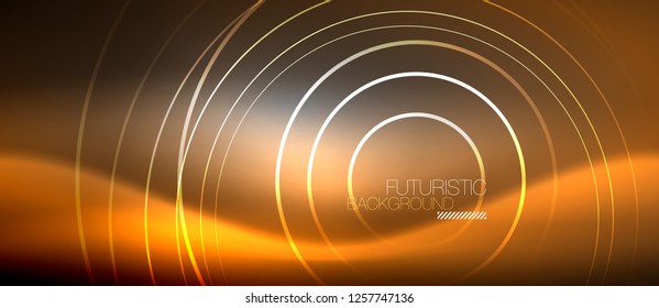 Neon circles abstract background, shiny lines, vector techno design