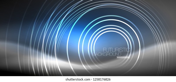 Neonringe, abstrakter Hintergrund, glänzende Linien, Vektortechno-Design