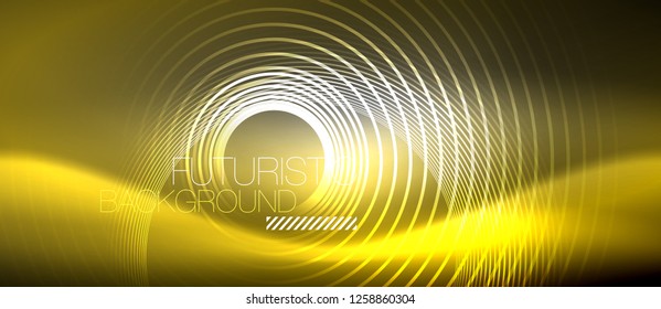 Neon circles abstract background, shiny lines, vector techno design