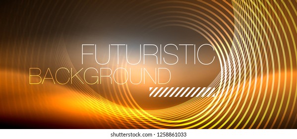 Neon circles abstract background, shiny lines, vector techno design