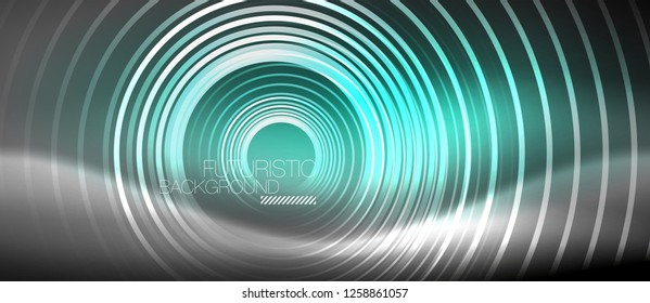 Antecedentes abstractos de los círculos neones, líneas brillantes, diseño tecnológico vectorial
