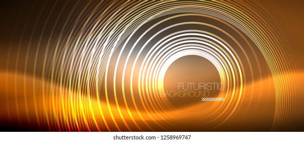 Neon circles abstract background, shiny lines, vector techno design