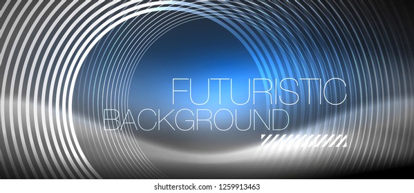Neon circles abstract background, shiny lines, vector techno design