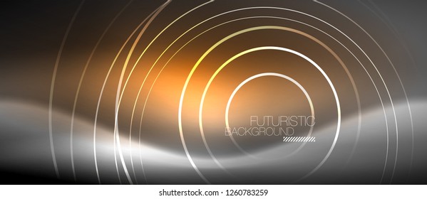 Neon circles abstract background, shiny lines, vector techno design