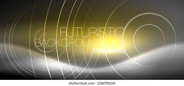Neon circles abstract background, shiny lines, vector techno design