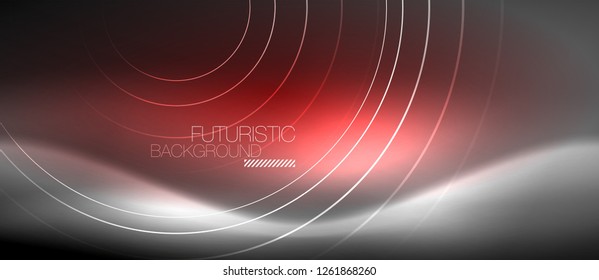 Neon circles abstract background, shiny lines, vector techno design