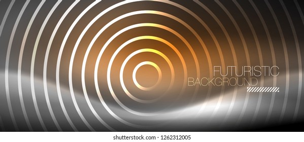Neon circles abstract background, shiny lines, vector techno design