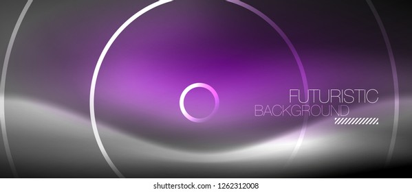 Neon circles abstract background, shiny lines, vector techno design