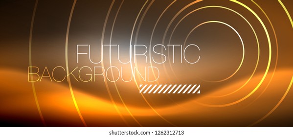 Neon circles abstract background, shiny lines, vector techno design